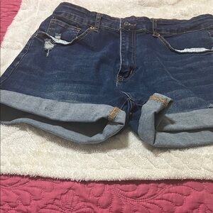 Source Unknown Dark Blue Rolled Cuff Jean Shorts